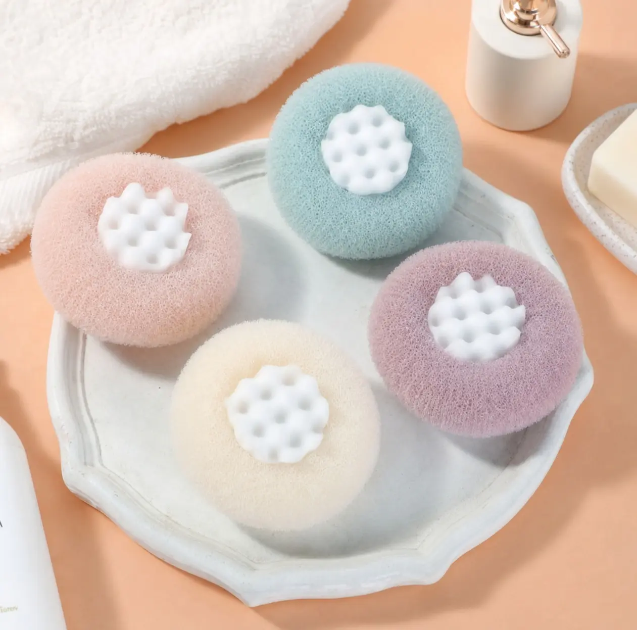 Super Soft Sunflower Suction Cup Bath Ball, 2-in-1 Sunflower Bath Ball Exfoliating Bath Sponge and Cleaning Brush, Sponge Mesh Pouf Shower Ball for Women and Men