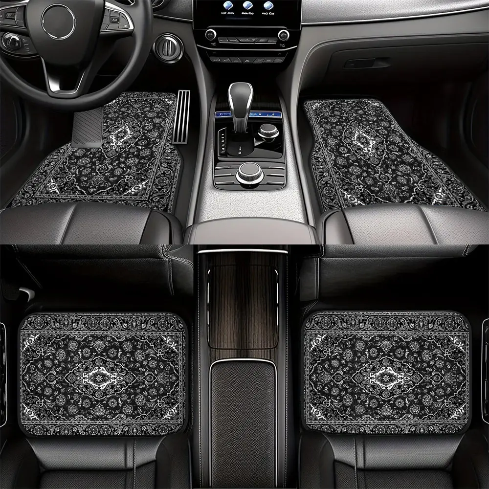 JOYFINITY 4pcs Black Vintage Persian Style Printed Design Car Floor Mats,Durable,Suitable for All Types of Trucks and SUV Models,Ideal Gift,Car Interior Decorative Mats,Fun Design,Wear-Resistant and Non-Slip,Special Car Floor Mats for Halloween