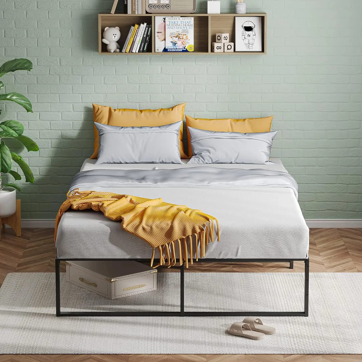 【Christmas Gift】blackDouble bed Twin/Full/Queen Size Metal Bed Frame, Platform Bed Frame 13 Inch With 3 In 1 Steel Support, Heavy Duty Metal Platform Bed Frame No Box Spring Needed Mattress Foundation Easy To Assemble, Black Modern Wooden Headboard