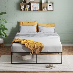【Christmas Gift】Black Queen Size Bed Frame Platform 14 inch Metal Twin Bed Mattress Frame with 3 in 1 Steel Support No Box Spring Needed Easy to Assemble Black Bed Platform Black