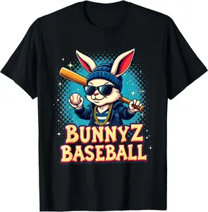Boys Baseball Bunny Playing Baseball Easter Sport T-Shirt