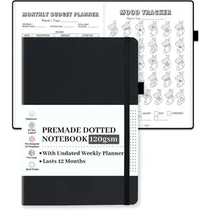 Premade Dotted Journal Notebook with  Templates, Pre-made Dot Grid Journaling with Undated Weekly & Monthly Planner, Various , Lasts 1 Year, A5