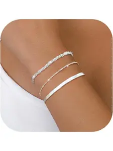 Bracelet Women  Bracelets Silver Bracelet Set Adjustable Stackable Chain Bracelet for Ladies Girls Exquisite Bracelet