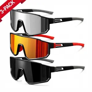 3-Pack Polarized Sports Sunglasses for Men & Women | Oversized Shield Design with UV400 Protection - Mirrored Lenses in Silver, Orange & Black, Perfect for Cycling, Running, E-Bike Riding & All Outdoor Adventures