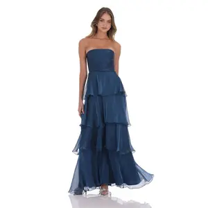 Corset Ruffle Strapless Maxi Dress in Navy