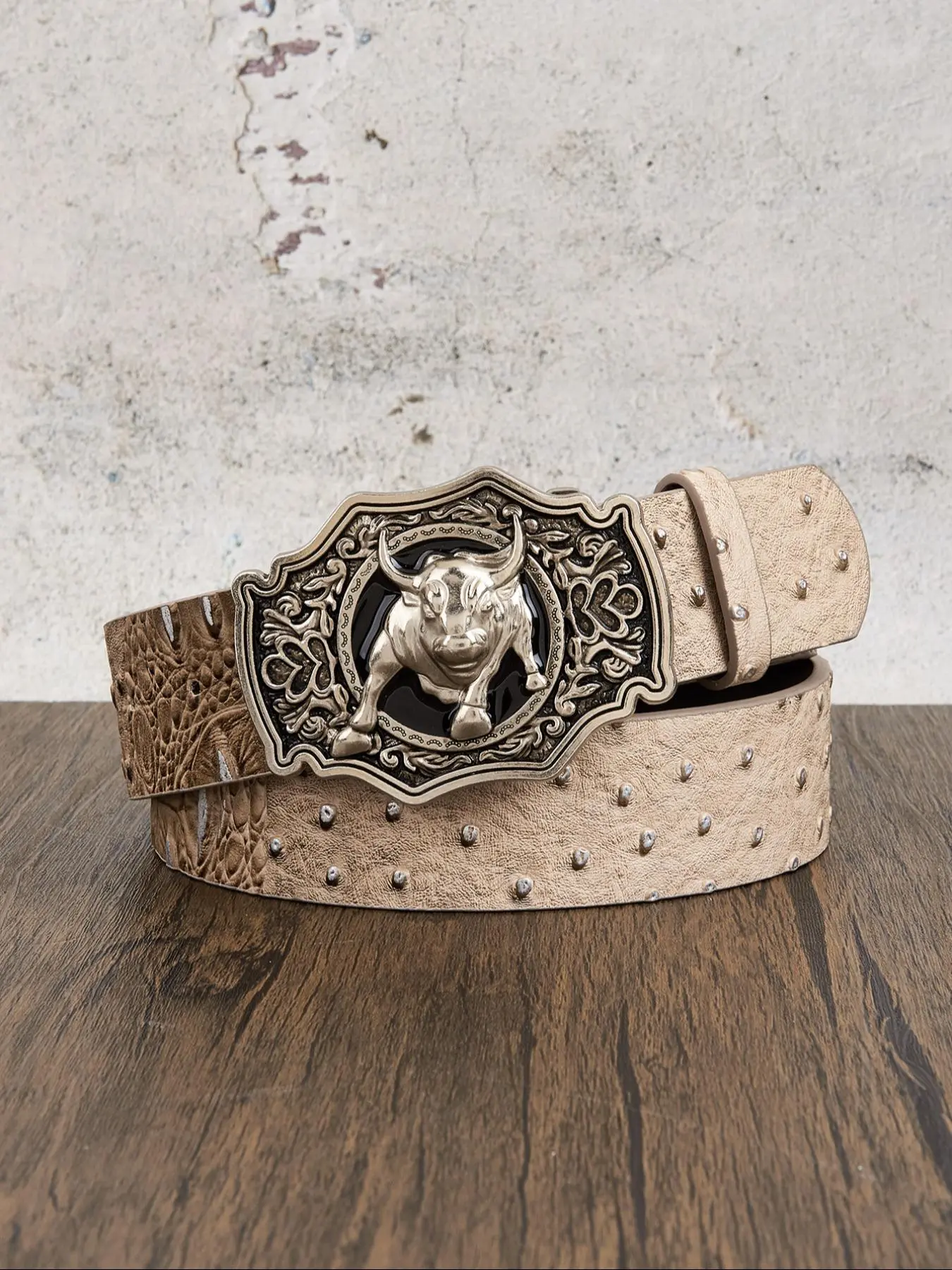 Women's Vintage Bull Head Decorated Buckle Belt, Fashionable Studded Decor Pu Leather Belt for Jeans, Daily Clothing Decor, Trendy All-match & Exquisite Belt for Gift, Boho Style Belt