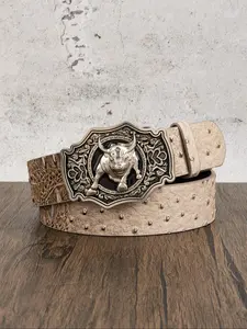 Women's Vintage Bull Head Decorated Buckle Belt, Fashionable Studded Decor Pu Leather Belt for Jeans, Daily Clothing Decor, Trendy All-match & Exquisite Belt for Gift, Boho Style Belt