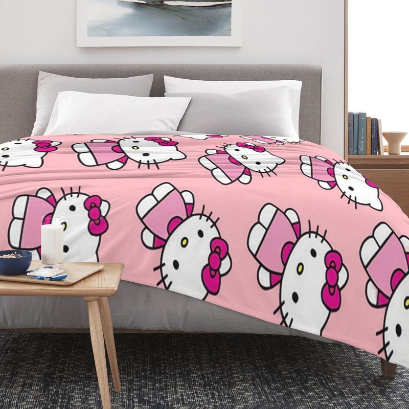 Sanrio Hello Kitty Full Print Plush Blanket Unisex Soft Pink Design for Kids & Adults Cozy Bedding Decor