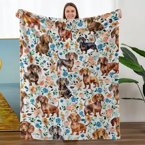 Cozy Flannel Blanket with Vintage Dog Print, Perfect Gift for Cocker Spaniel Lovers, All-Season Use, Digital Print Polyester Fabric