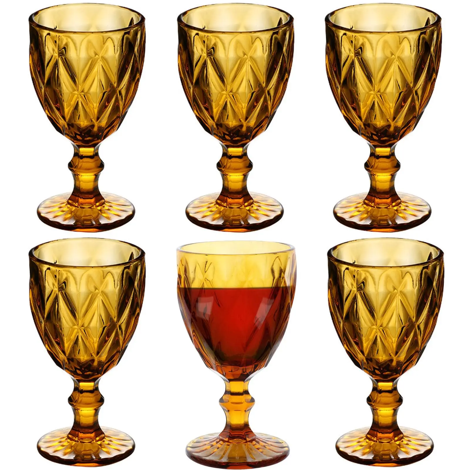 Wine Glasses Set Of 6 Vintage Glassware Drinking Goblets 10 Oz For Wedding Party Bar Pretty Colored Water Red