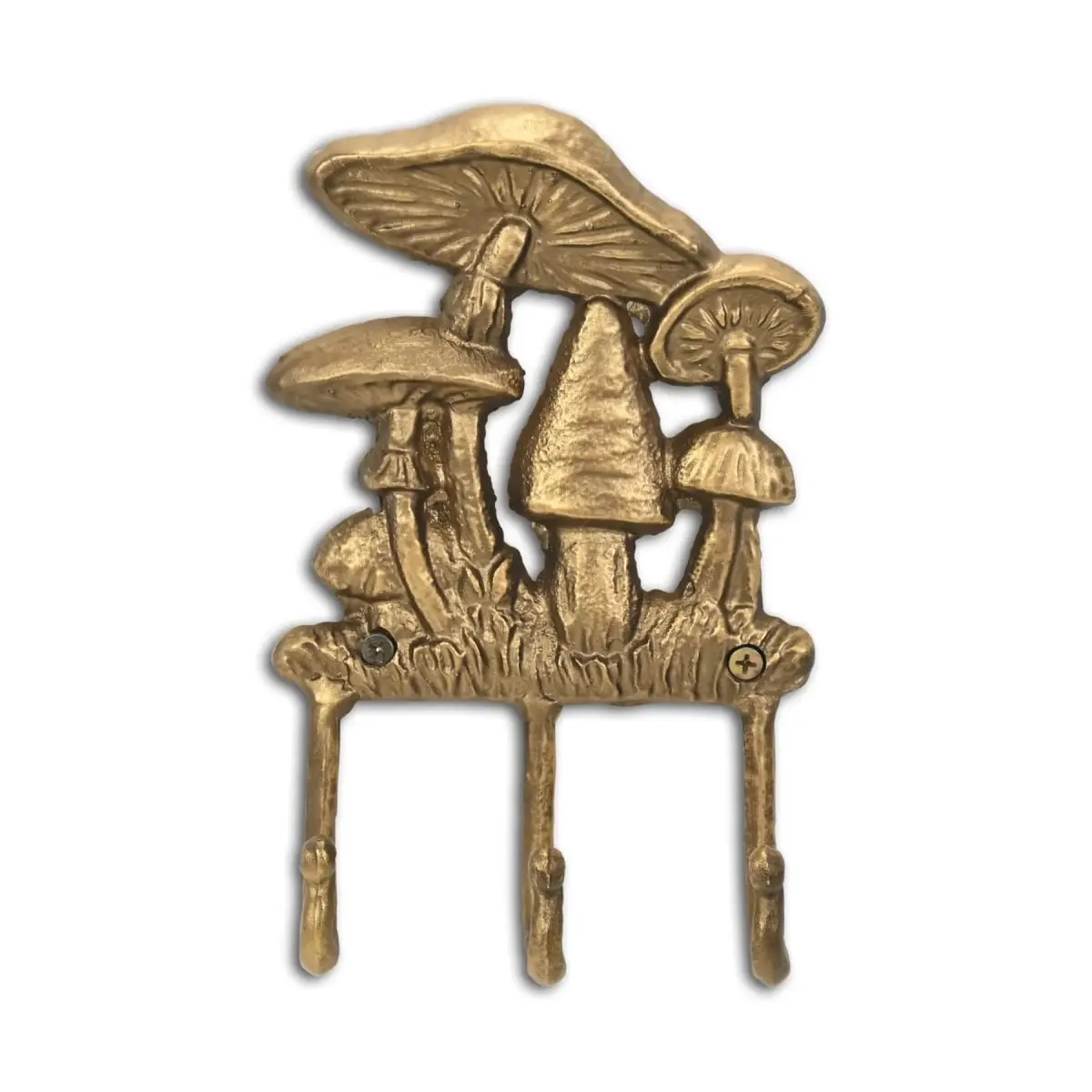 Cheungs 6111GD Minimalist 3-Prong Mythra Mushroom Medley Metal Cast Iron Mountable Wall Hook - Golden, Decorative Hooks & Rails, Home Organizer Bag Holder for Room Decor