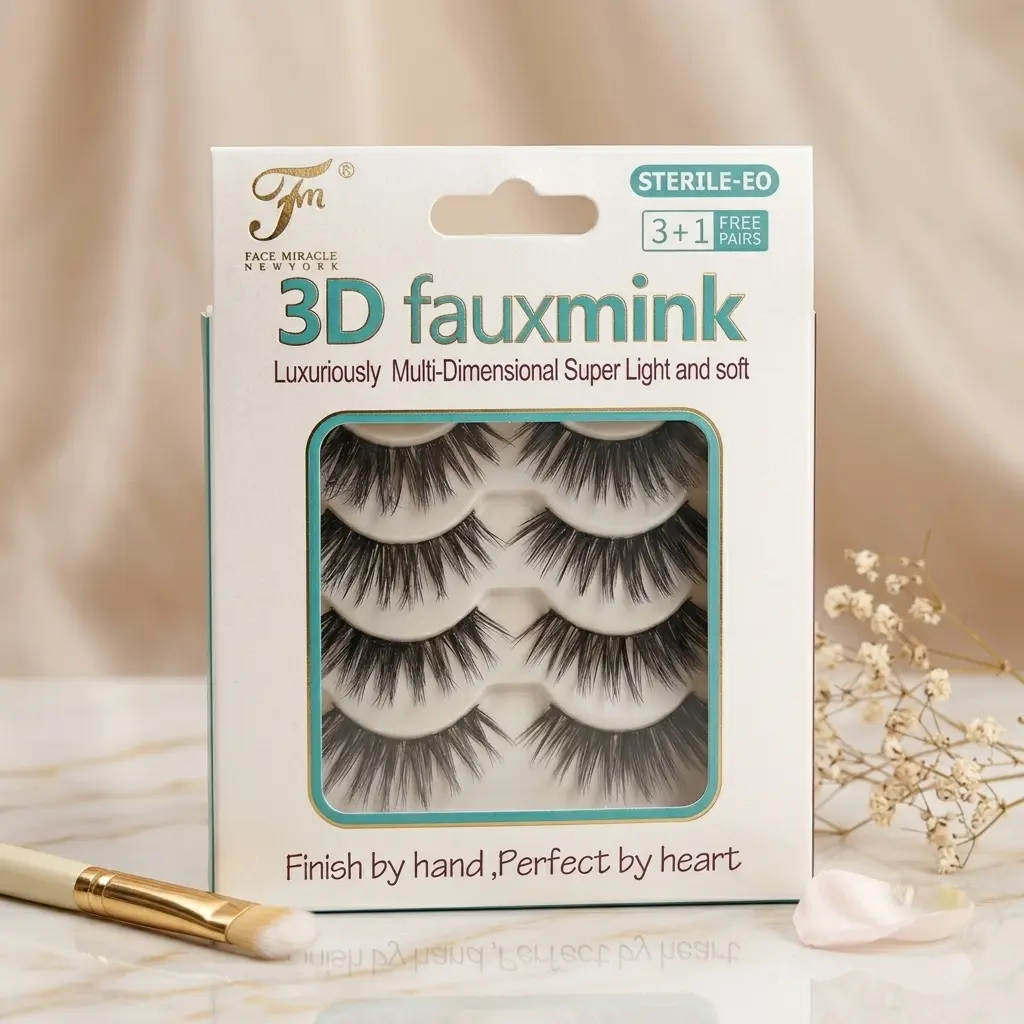 Face Miracle 3D Faux Mink Lashes 4 Pairs Sterile Handcrafted Fluffy Wispy Falsies Lightweight Lash queen sight lashes Mixed Length Fluffy False Eyelashes Set wet ancy lash dreamy lash K-Style Natural Curly False Lashes vegan lashes