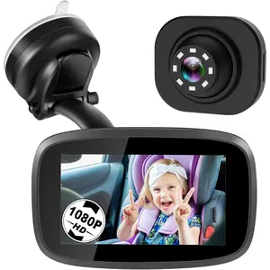 1080P Baby Car Mirror, 4.3" Baby Car Camera Monitor with 170° Wide View, HD Night Vision Function and Reusable Sucker Bracket, Safety Rear Facing Car Set Camera for Infants Kids Toddlers