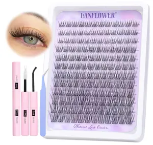 Natural Lash Clusters Kit Wispy Lash Extension Kit Waterproof Lash Clusters C Curl Cluster Eyelash Extensions Kit 144pcs Individual Lashes 10-16mm Eyelash Extension Kit by Lanflower