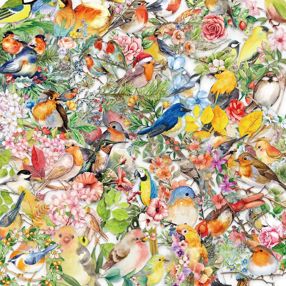 Bird Pattern Sticker, 50pcs/set Watercolor Bird Decorative Sticker, DIY Decals for Water Bottle, Laptop, Phone Case, Scrapbooking, Journal Making, Craft Supplies for Scrapbooking