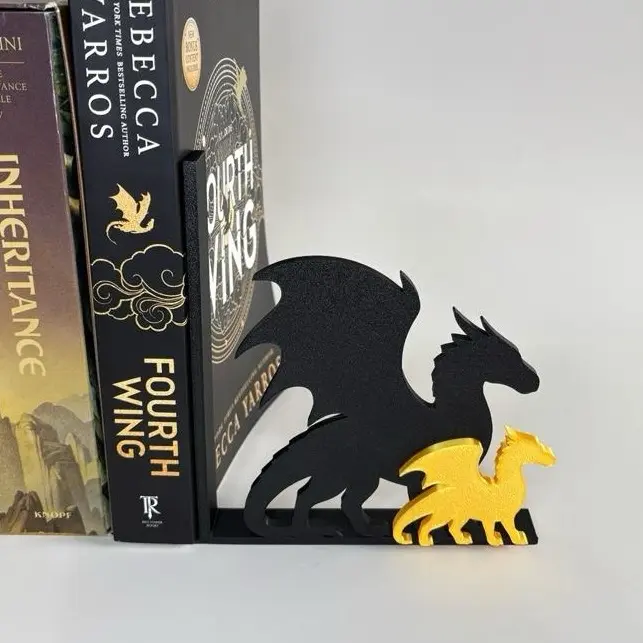 Black & Gold Dragon Bookend | Dragon Rider Inspired Fantasy Shelf Decor | Romantasy Reader Gift