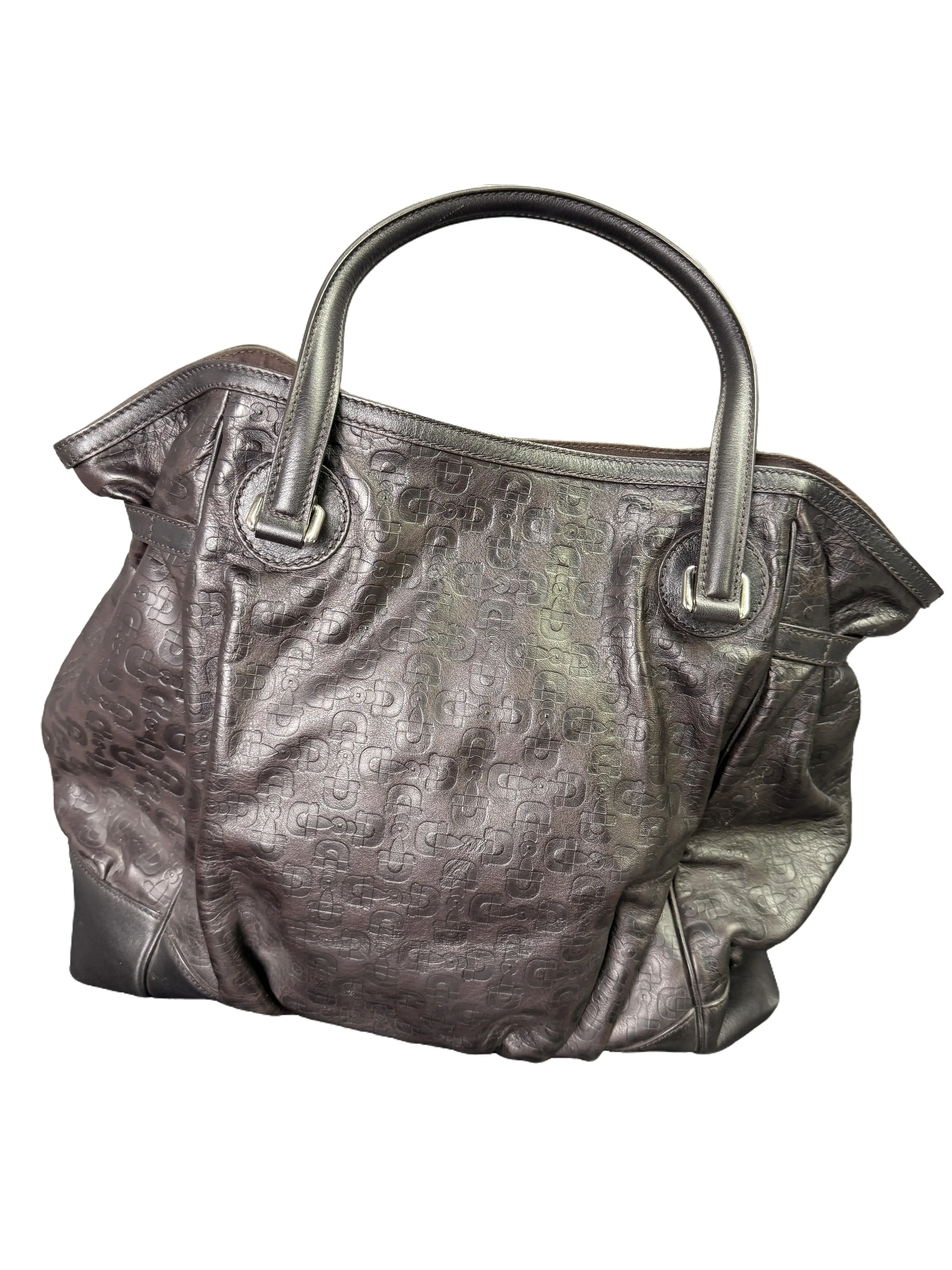 Pre-owned GUCCI Vintage Dark Brown Calfskin Monogram Tote Bag