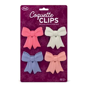 COQUETTE CLIPS Bow Bag Clips, Ribbon Bow Chip Clips, Set of 4, Durable Food Storage Clips, Keeps Food Fresh