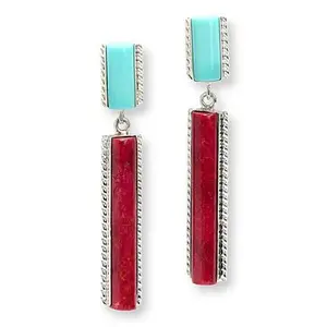 Mine Finds by Jay King Turquoise and Red Coral Sterling Silver Dangle Earrings