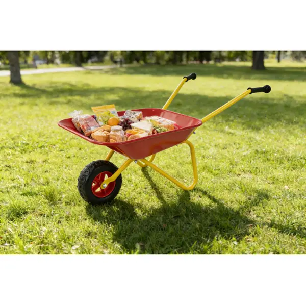 Kids Metal Wheelbarrow 33Lbs Load | Steel Tray Heavy Duty | Can Be Used In Gardens, Loading Leaves, Soil, Sand, Etc. (Red)