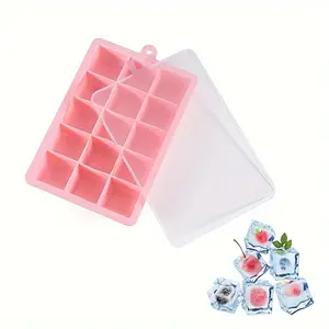 Reusable Silicone Ice Cube Tray with Removable Lid, Freezer Safe, Stackable, Flexible Ice Cubes for Whiskey Cocktails, 15 Grids