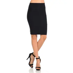 Auliné Collection Women's High Waisted Stretchy Slit Bodycon Pencil Skirt (Ruffled or Ribboned)