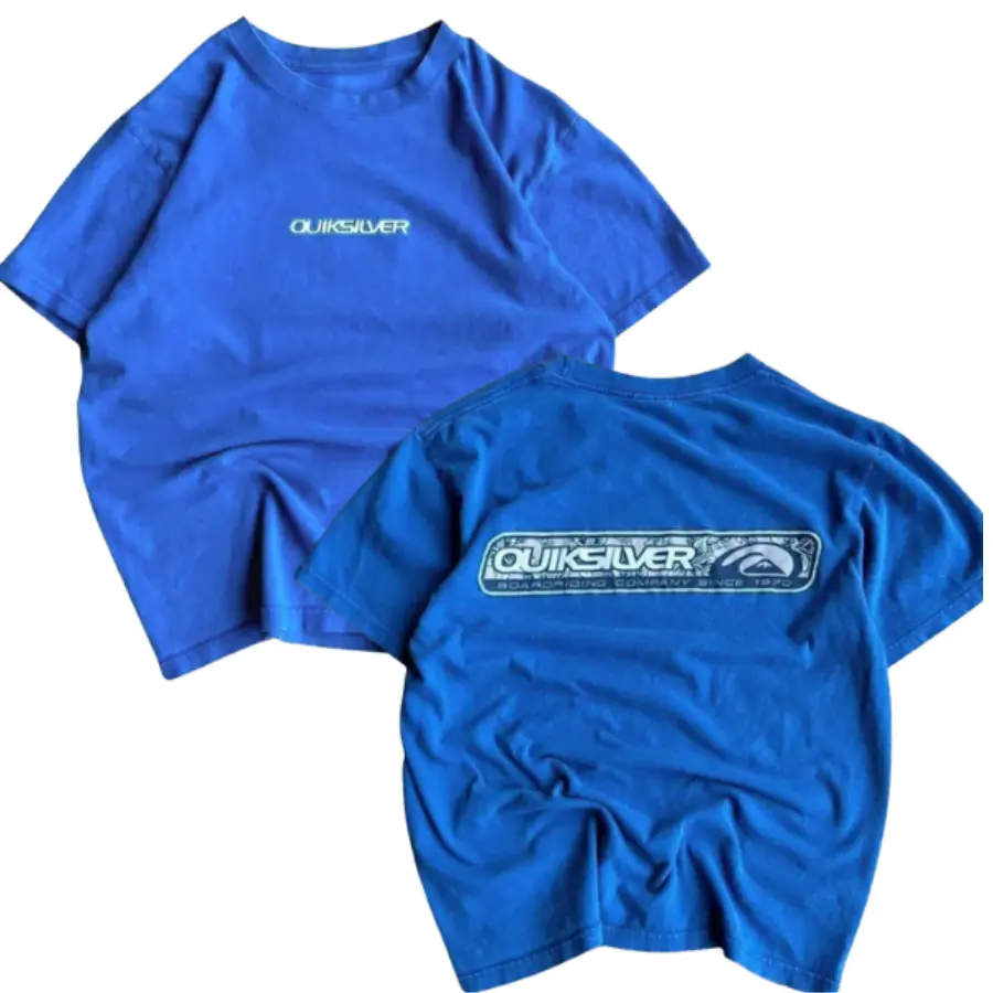 Vintage 2000s Y2k Quiksilver Royal Blue Center Logo Surfing Tshirt - Full Colour, 100% Cotton Unisex Tee
