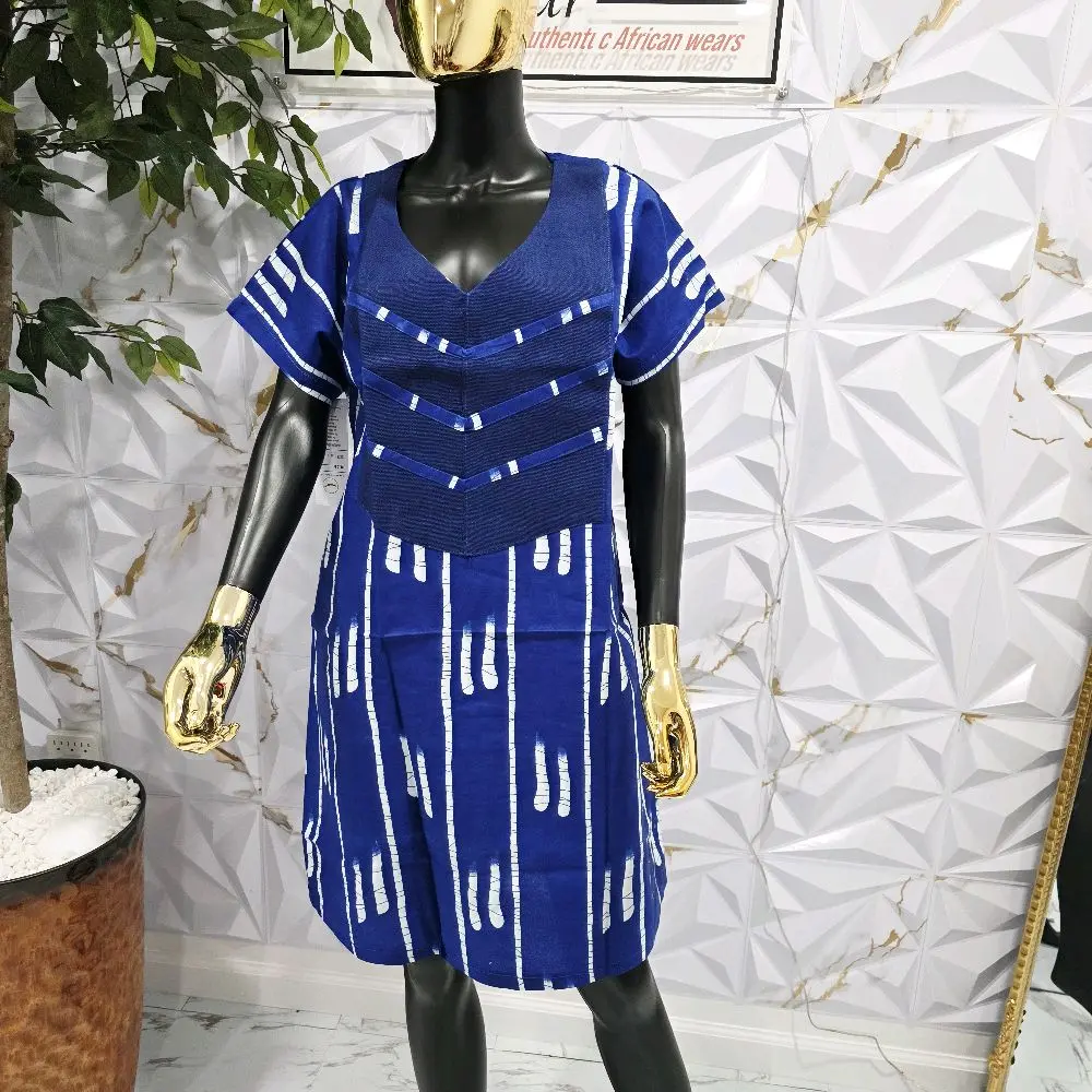 Women's Fitted Ankara Bubu Dress - Casual Wear, V-Neck, Short-Sleeve, Summer, Belts Compatible, Elegance & Style Everyday Womenswear