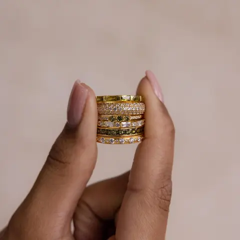 Peridot Rings Set by Caitlyn Minimalist - Vintage Green Gemstone Stacking Rings in Gold - Dainty Art Deco Jewelry - Holiday Gift Sets