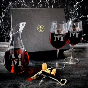 Personalized Wine Decanter and Wine Glass Set - 5 pc Luxury Wine Set, Custom Product