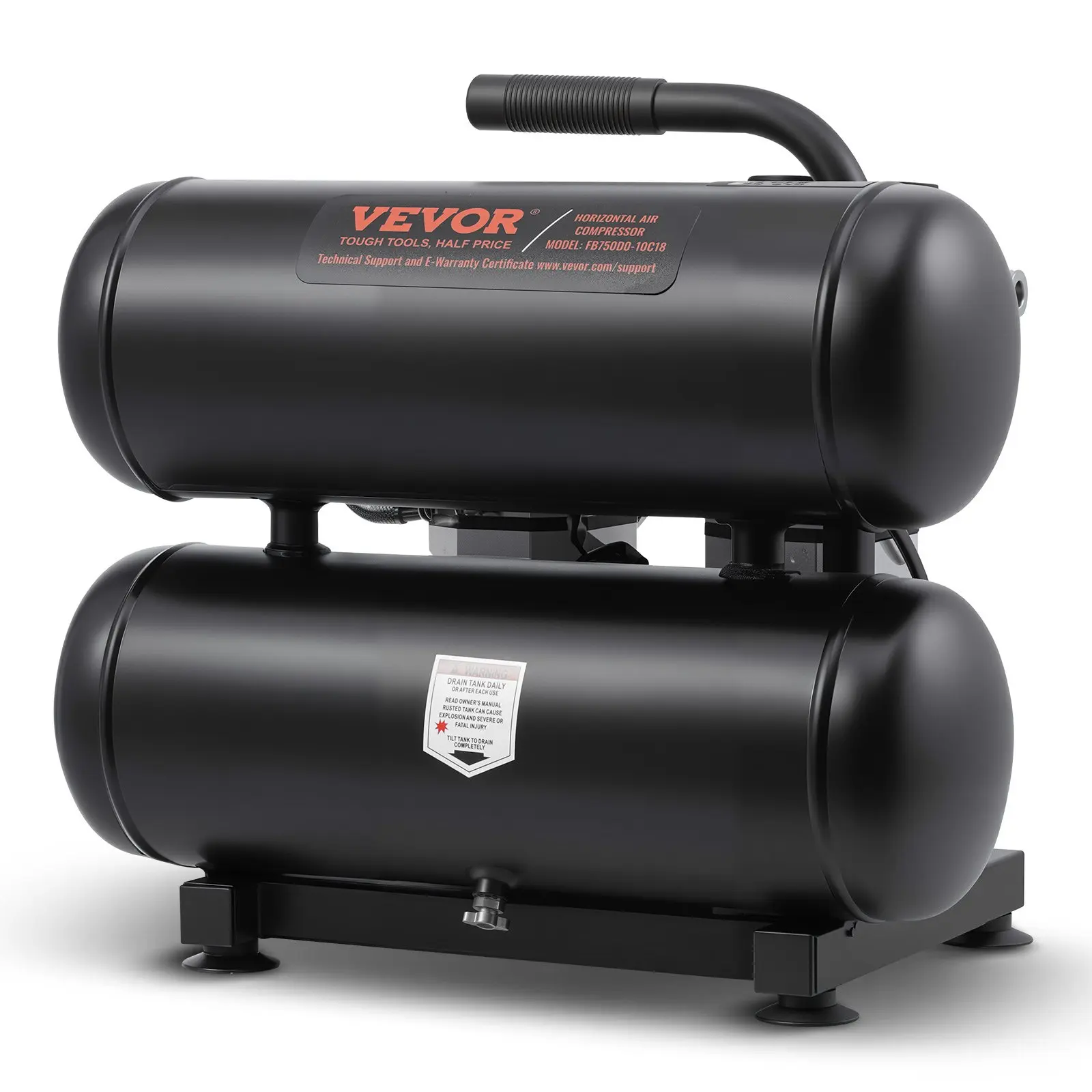 VEVOR Oil-Free Air Compressor with 4.6 Gal Tank (18 L), 1HP Oil-Free Motor, 2.2 CFM@90 PSI, 120PSI Max Pressure, Seamless Welding, 80dB Ultra Quiet Portable, for Tire Inflate, Auto Repair, Silicone Tube Holder, 19.3 X 14.2 X 17.3 Inch