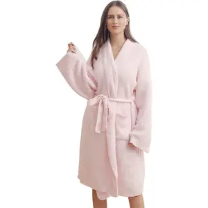 Hooded Robe Cozy Leopard Robe Lightweight Soft Plush Bathrobe with Pockets for Women