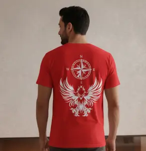 Red Unisex T-Shirt with White Vinyl Design High-Quality Fabric for Everyday Wear S M L XL Sizes Vibrant Soft Comfortable Versatile Design - Casual, Menswear