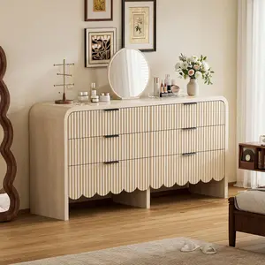 Oakault Modern 59" Wide Fluted 6-Drawer Bedroom Dresser with Wave Texture, Metal Handles - Modern Dressers TV Stand,Clothing Storage Cabinet, Cupboard Furniture, Drawer Storage Cabinet for Living Room