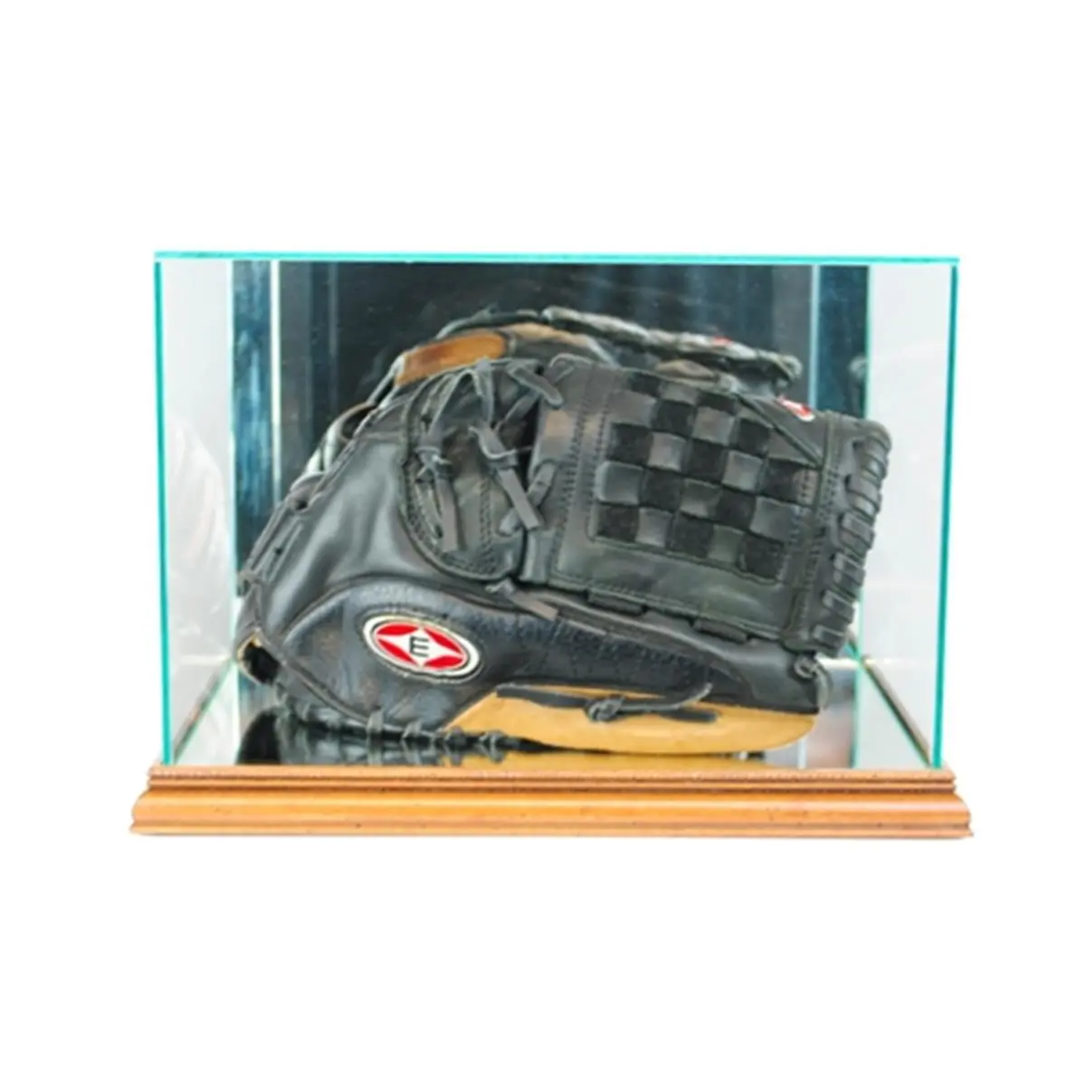 212 MAIN Walnut Wood Rectangular Baseball Glove Display Case, Sports Collectible Accessory with Double Glass, Mirror Backing, Real Molding