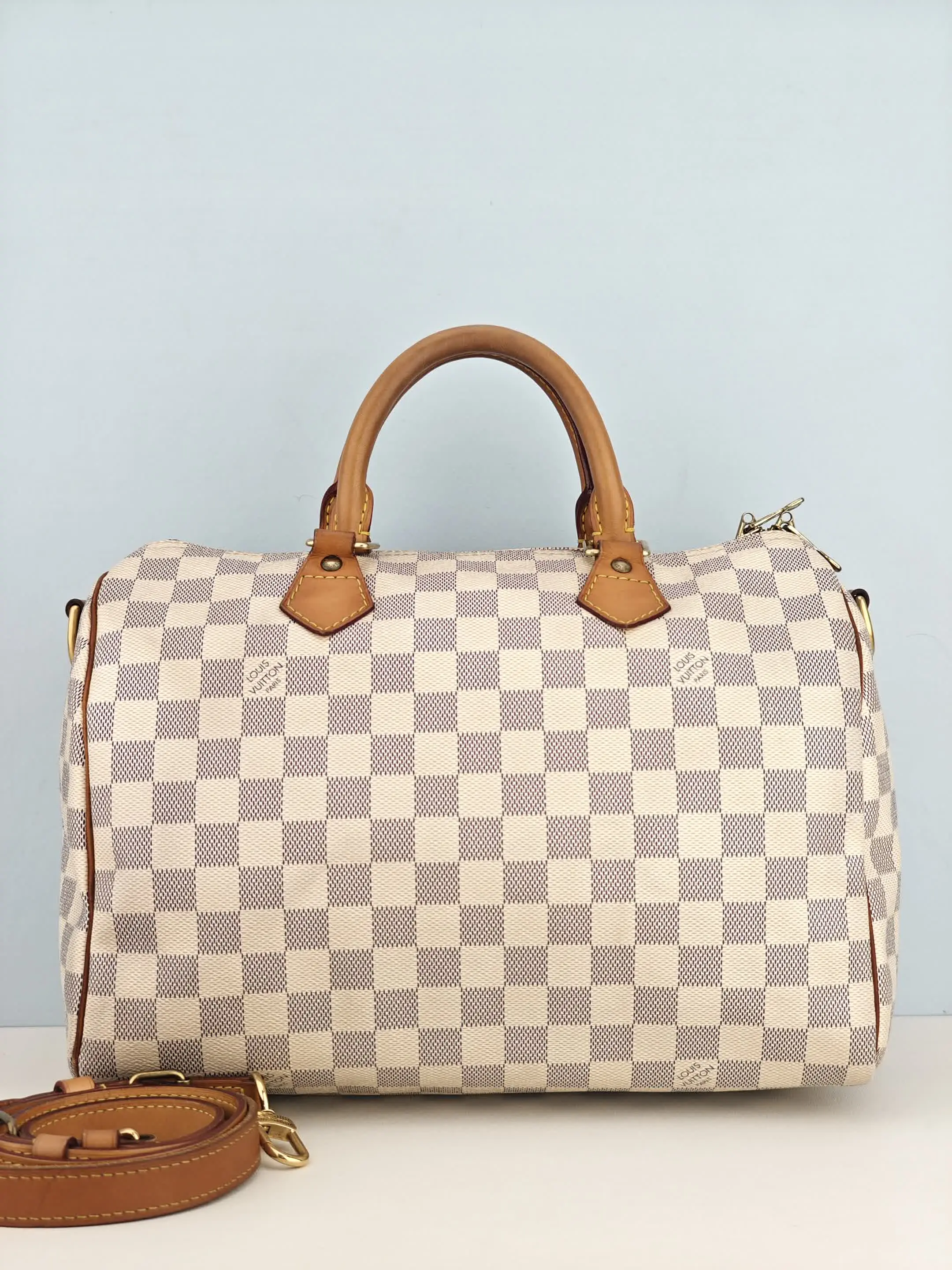 Pre-owned Damier Azur coated canvas Shoulder Bags Louis Vuitton Speedy Bandouliere 30 Damier Azur Canvas Bag【SP1123】