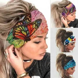 4PCS Butterfly Wide Boho Headbands Headwrap Stretch Button Hair Bandana Yoga Running Athletic Turban Head Scarfs Fluffy Rabbit Ear Styling