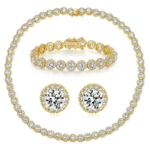MDFUN  CZ Tennis Necklace Bracelet Earrings Set Unisex Shiny Jewelry Gift for Women Men Daily Party Wear Jewellery Gift Set