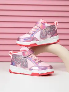 Girl's Cute Butterfly-knot Design Glitter Low Top Sneakers, Casual Trainers, Fashionable Shoes for Daily Wear, Comfortable Sports Shoes for Kids