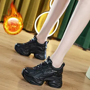 2026 Spring New Women's Shoes: Height-Increasing Casual Dad Shoes, White Sneakers, Wedge Platform Thick-Soled Mesh Shoes with Fleece Lining