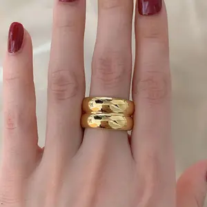 Chunky Smooth Gold Tone Ring for Women – Minimalist Statement Band, Stainless Steel Bold Jewelry