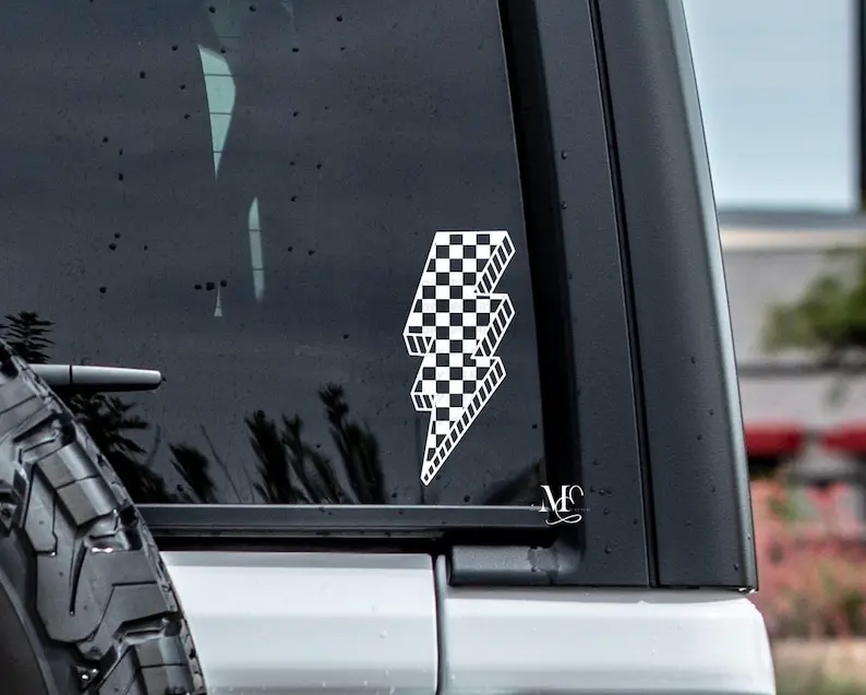 Checkered Lightning Bolt Car Decal, Vinyl Decal Sticker For Car, Checkered Decal, Cute Car Accessories