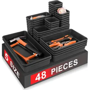 [48Pcs][5 Size]Tool Box Organizer, Drawer Tool Organizer Tray Divider Set, Garage Tool and Accessories Storage, Toolbox Organization Storage for Rolling Tool Chest