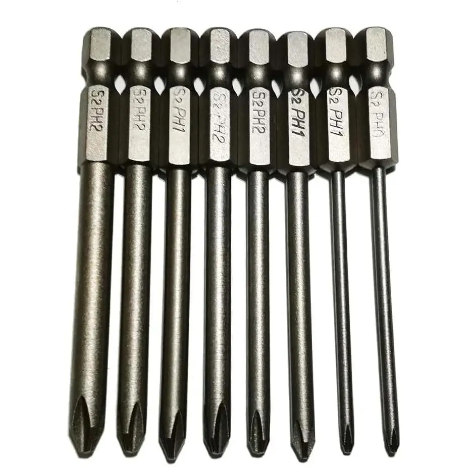 Phillips  Bits Set 8 count includ PH0 PH1 PH2 Screw  3Inch Length Cross Bit 1/4 Inch Shank Hex(8pcs Phillips  75mm)