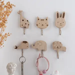 4PCS Wooden Animal Self-adhesive Hook