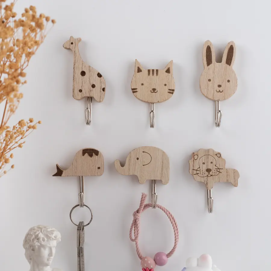 4PCS Wooden Animal Self-adhesive Hook