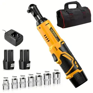 3/8"Cordless Electric Ratchet Wrench Set, 74 Ft-lbs 12V Battery Ratchet Tool Kit with Seven Wrench Sockets(1 Each 10-16mm), 2 X 2.0Ah Batteries And 1 Fast Charger for Car Home