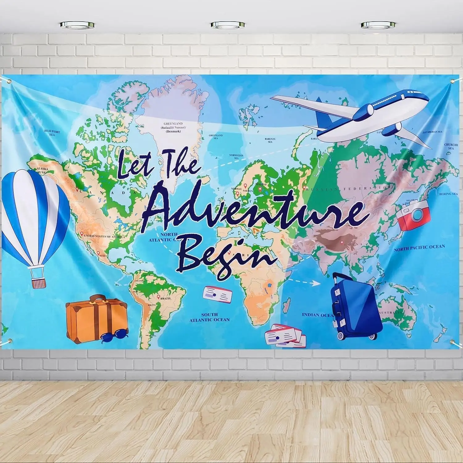 Travel Themed Polyester Photo Background Tapestry, 71in x 43in Home Decor Gift for Birthday Parties, Classroom Graduation Farewell Decorations, Adventure Banner