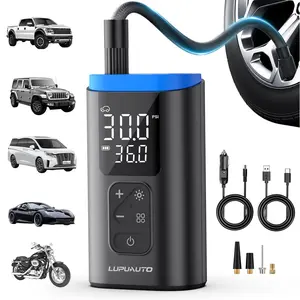 LupuAuto Wireless Portable Car Tire Inflator Fast Inflation USB Charging 12V Power Supply Suitable for Motorcycles, Cars, and Sports Balls Station with Car Starter Jumper Starter with LED Lights
