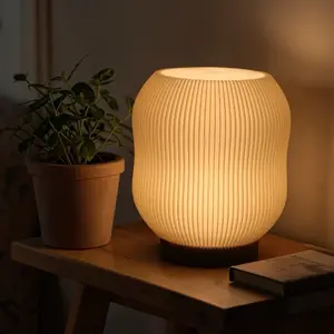 Aesthetic 3D Printed LED Lamp Dimmable 3 Color Modes Modern USB Ambient Light for Home Decor 5V Safe Energy Efficient Ribbed Design 5.5in Height 5in Width